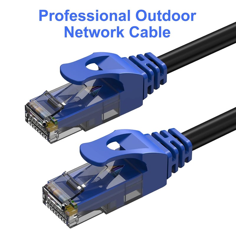 ecjtu كابل إيثرنت خارجي Cat6 بطول 300 قدم، مدفون في الأرض، ثقيل الوزن، كابل توصيل 24AWG CCA، POE، UTP، مقاوم للماء، LLDPE مقاوم للأشعة فوق البنفسجية، شبكة، إنترنت، LAN، كابل Cat 6 بطول 300 قدم مع 25 رباط كابل - Image 2